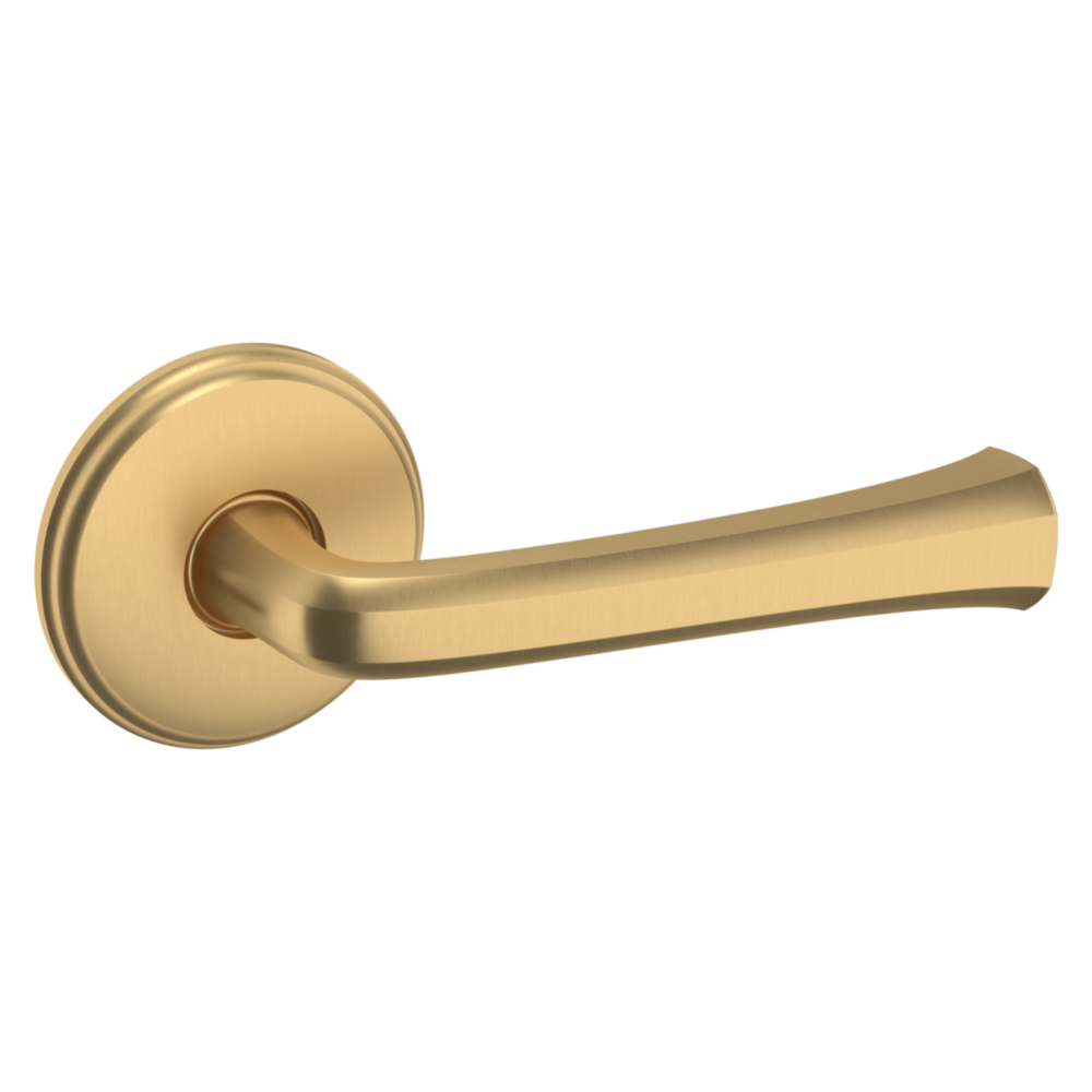 Baldwin 5112 Transitional Straight Lever Set with 5075 Rose Vintage Brass / Passage / Reversible