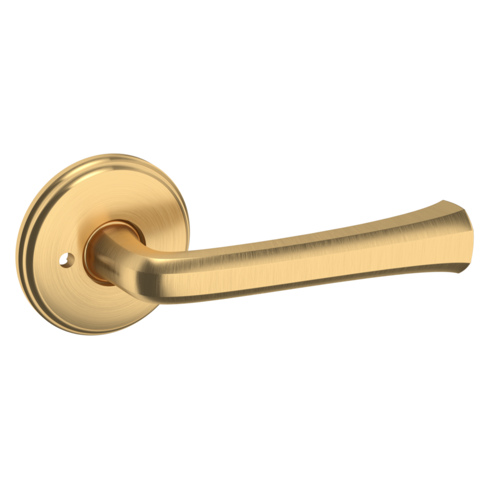 Baldwin 5112 Transitional Straight Lever Set with 5075 Rose Lifetime (PVD) Satin Brass / Privacy / Reversible