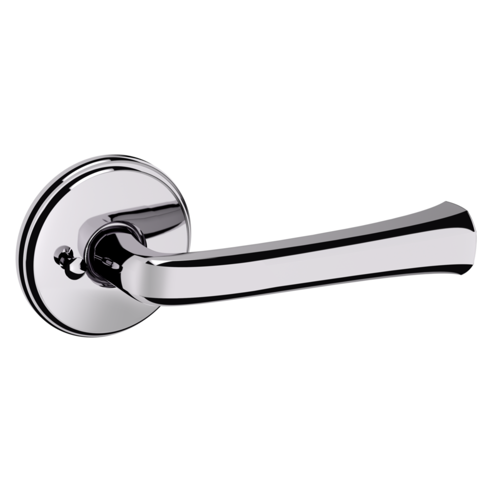 Baldwin 5112 Transitional Straight Lever Set with 5075 Rose Polished Chrome / Privacy / Reversible