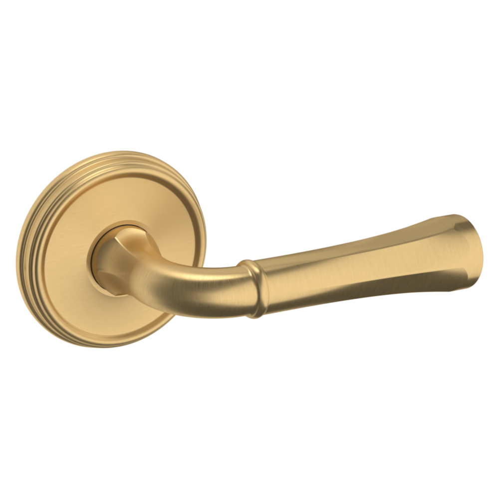 Baldwin 5113 Traditional Straight Lever Set with 5078 Rose Vintage Brass / Passage / Reversible