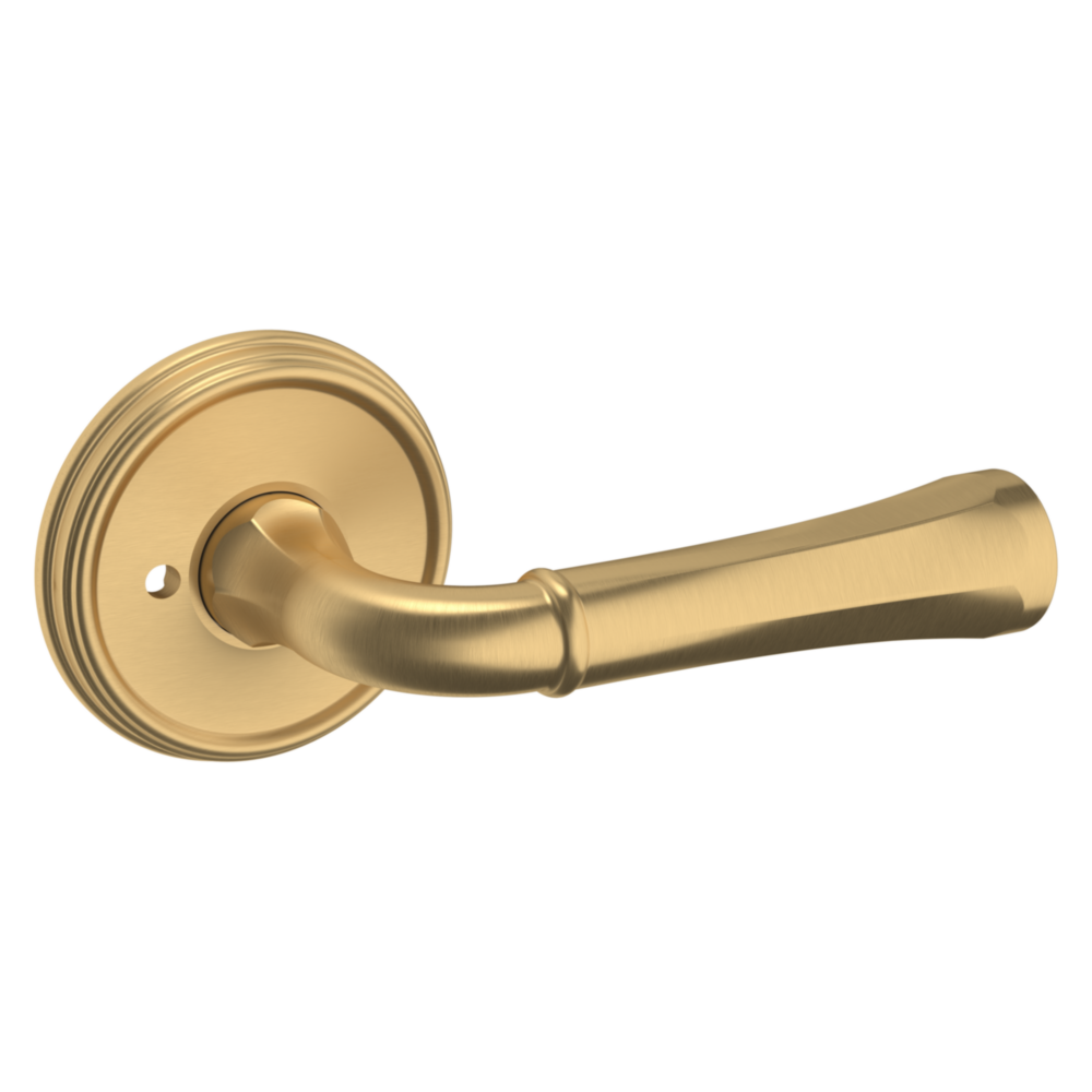 Baldwin 5113 Traditional Straight Lever Set with 5078 Rose Vintage Brass / Privacy / Reversible