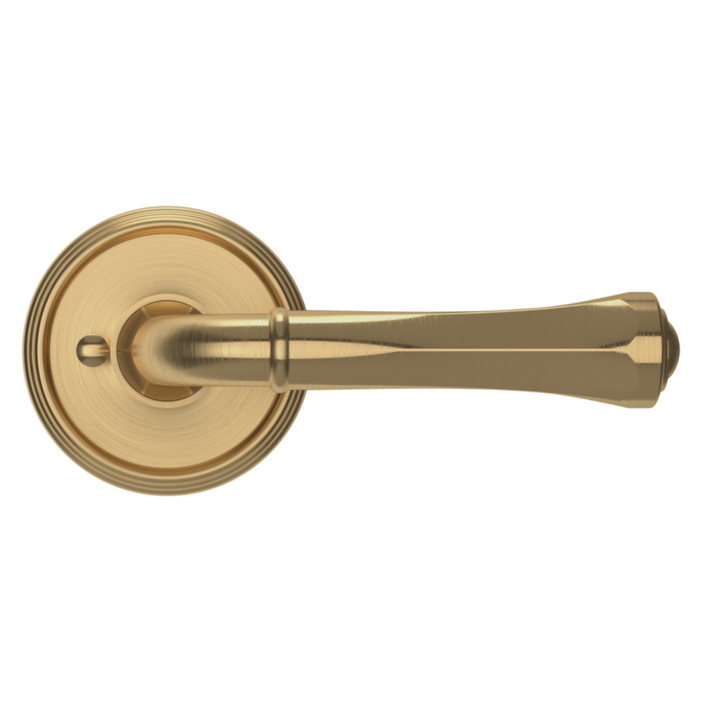 Baldwin 5113 Traditional Straight Lever Set with 5078 Rose Vintage Brass / Privacy / Reversible