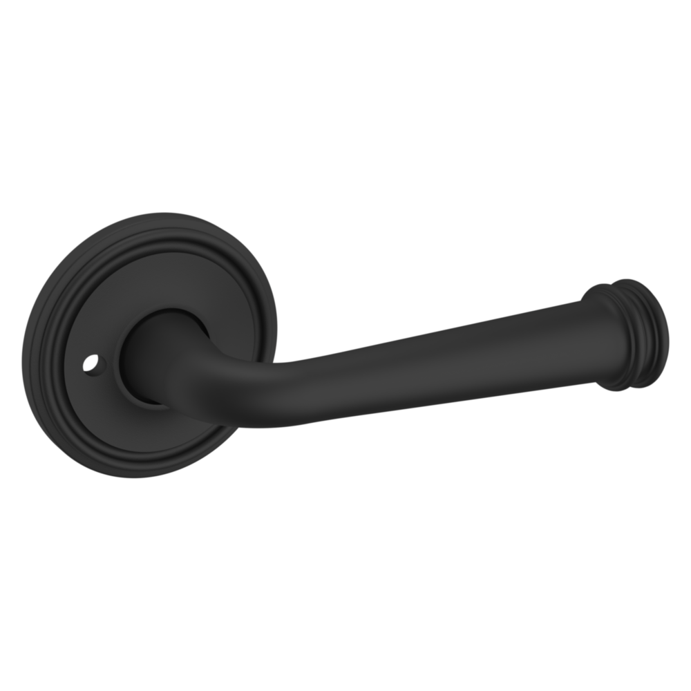 Baldwin 5116 Traditional Straight Lever Set with 5070 Rose Satin Black / Privacy / Reversible