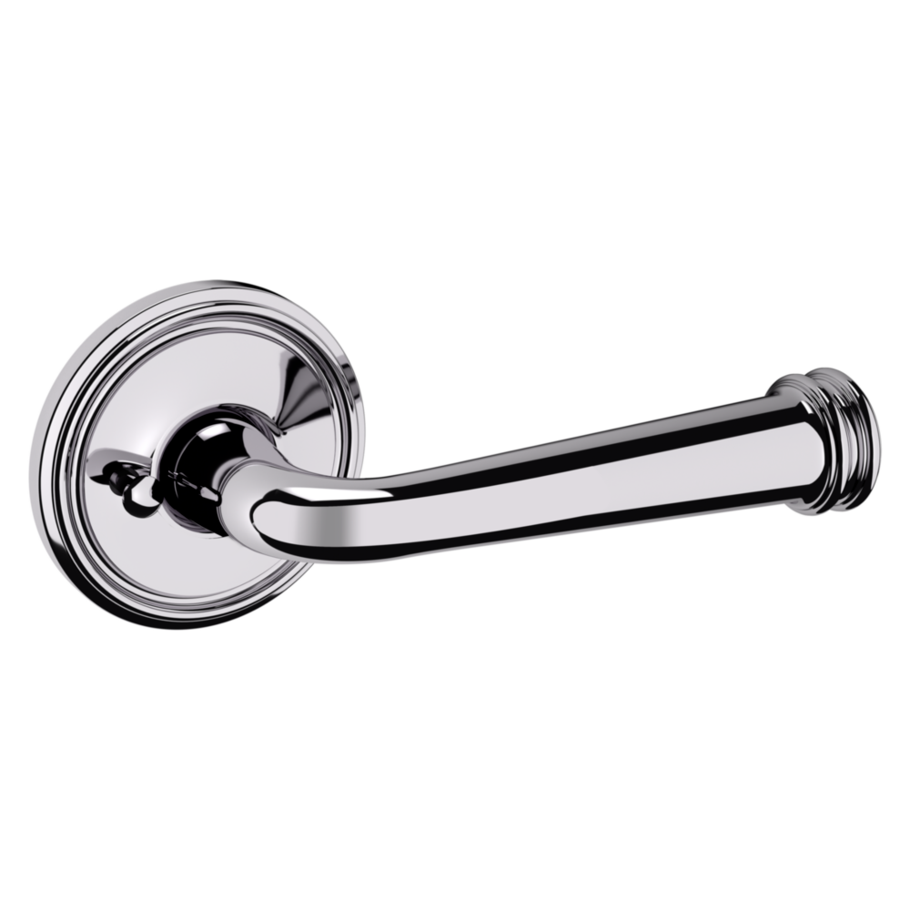 Baldwin 5116 Traditional Straight Lever Set with 5070 Rose Polished Chrome / Privacy / Reversible