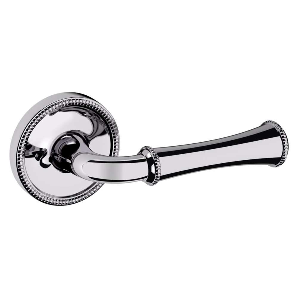 Baldwin 5118 Traditional Straight Lever Set with 5076 Rose Polished Chrome / Privacy / Reversible