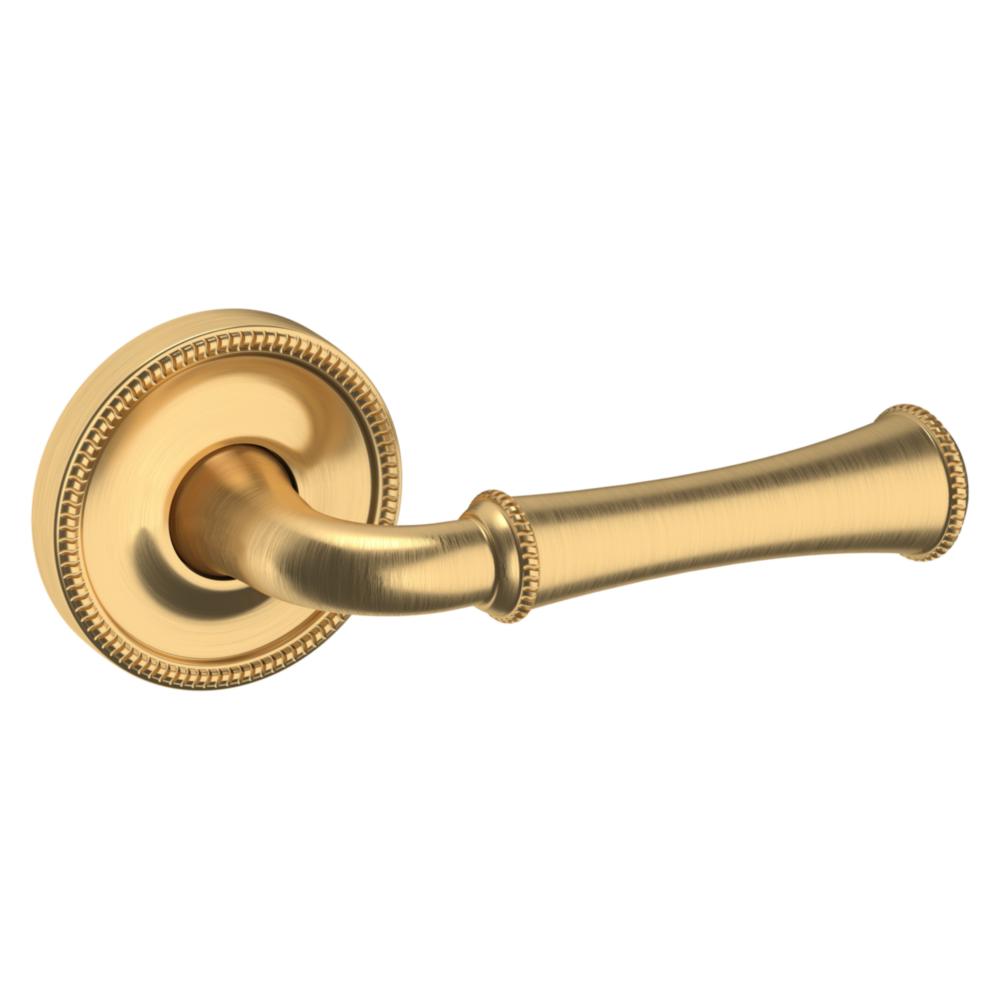Baldwin 5118 Traditional Straight Lever Set with 5076 Rose Lifetime (PVD) Satin Brass / Passage / Reversible