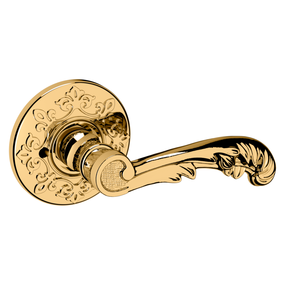 Baldwin 5121 Wave Lever Set with R012 Rose Non-Lacquered Brass / Privacy / Reversible