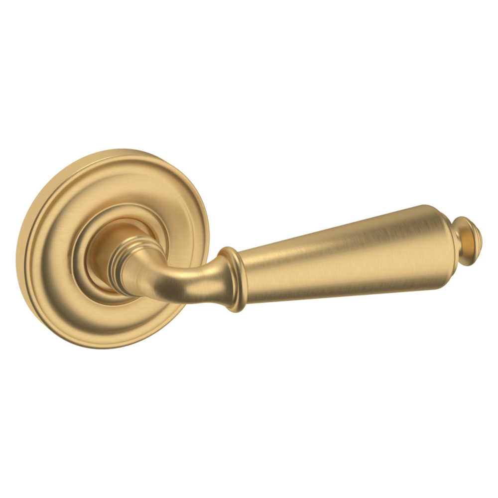 Baldwin 5125 Traditional Straight Lever Set with 5048 Rose Vintage Brass / Passage / Reversible