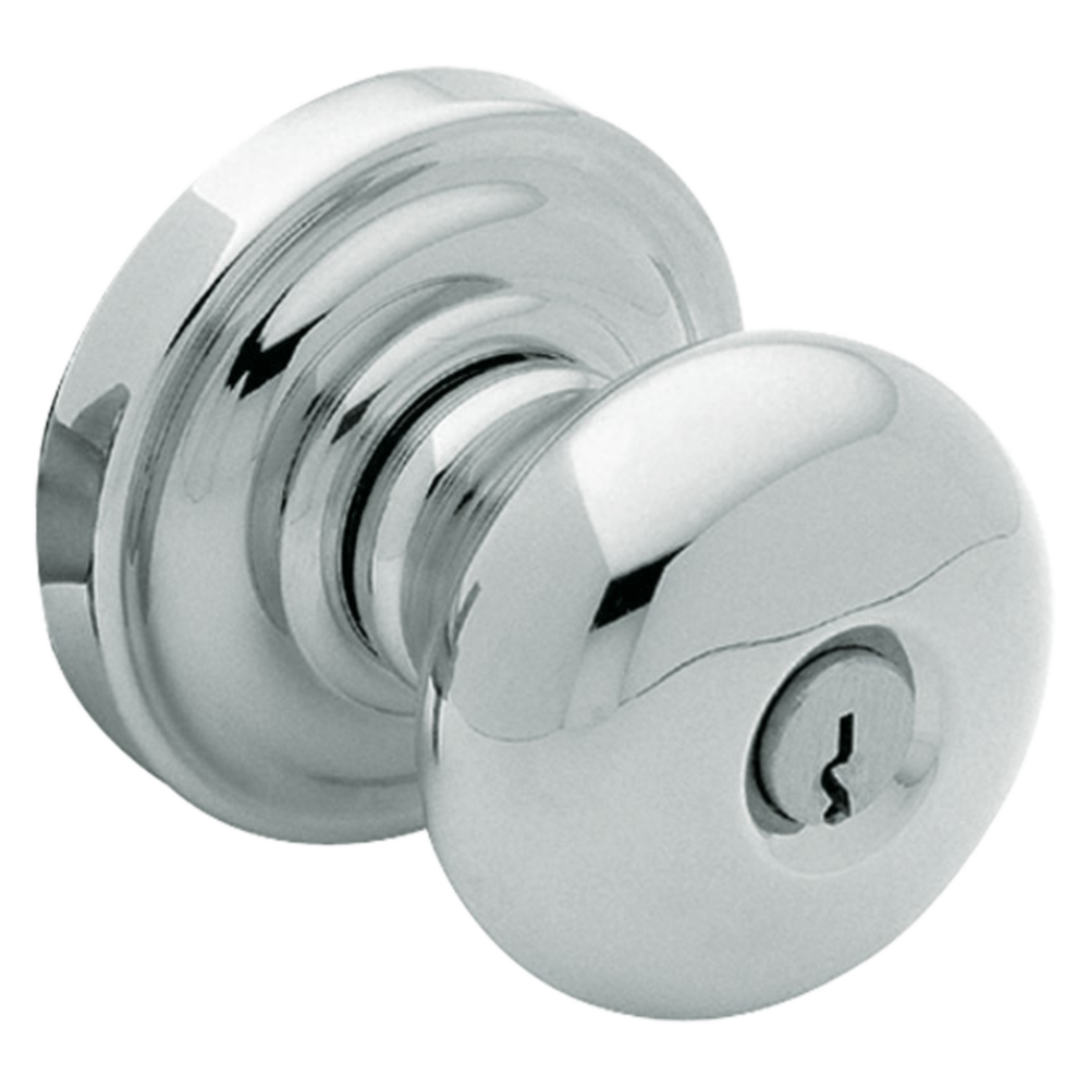 Baldwin Keyed Classic Knob Set with Classic Rose Polished Chrome / Entry / Reversible