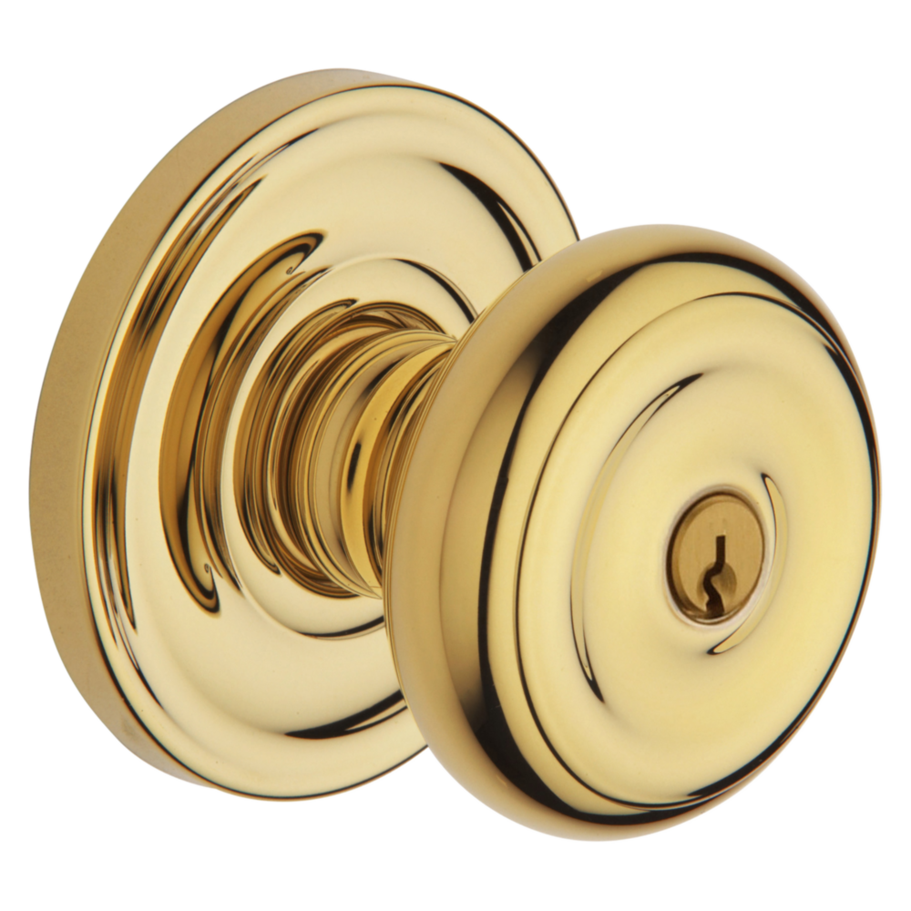 Baldwin Keyed Colonial Knob Set with Classic Rose Non-Lacquered Brass / Entry / Reversible