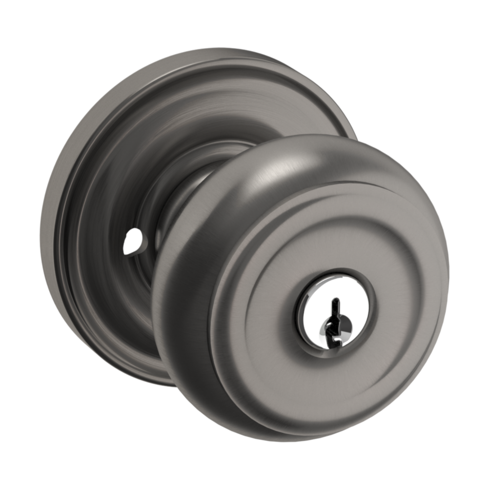 Baldwin Keyed Colonial Knob Set with Classic Rose Lifetime (PVD) Graphite Nickel / Entry / Reversible