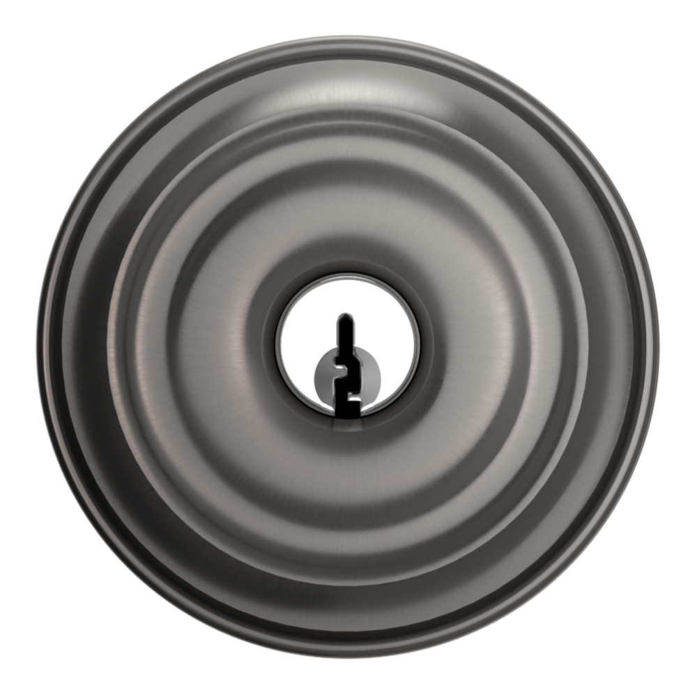 Baldwin Keyed Colonial Knob Set with Classic Rose Lifetime (PVD) Graphite Nickel / Entry / Reversible