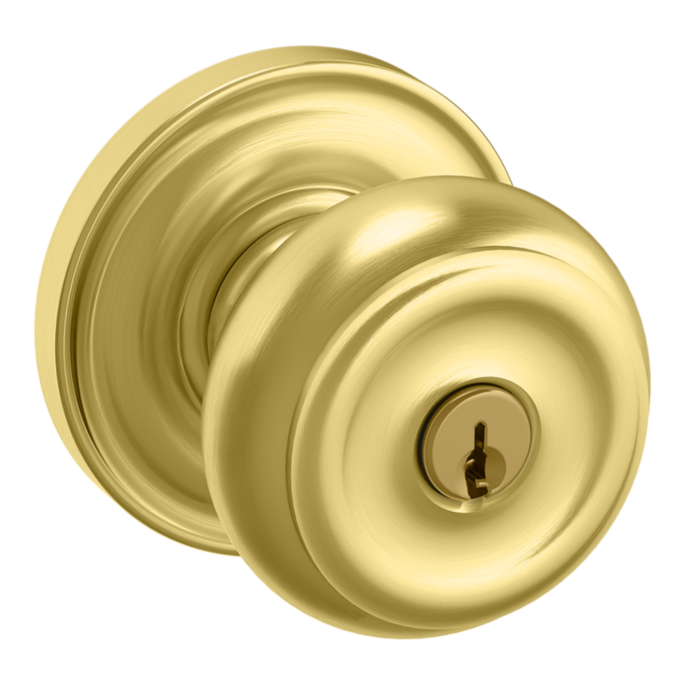 Baldwin Keyed Colonial Knob Set with Classic Rose Lifetime (PVD) Satin Brass / Entry / Reversible