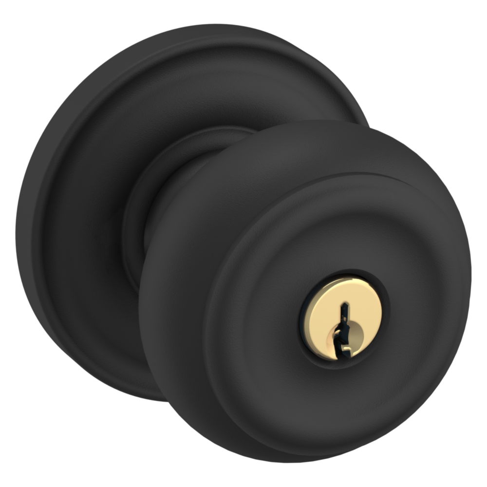 Baldwin Keyed Colonial Knob Set with Classic Rose Satin Black / Entry / Reversible