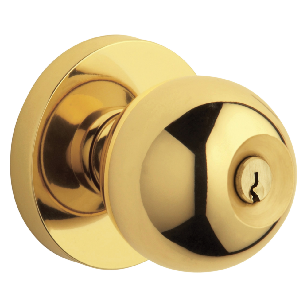 Baldwin Keyed Contemporary Knob Set with Rose Non-Lacquered Brass / Entry / Reversible