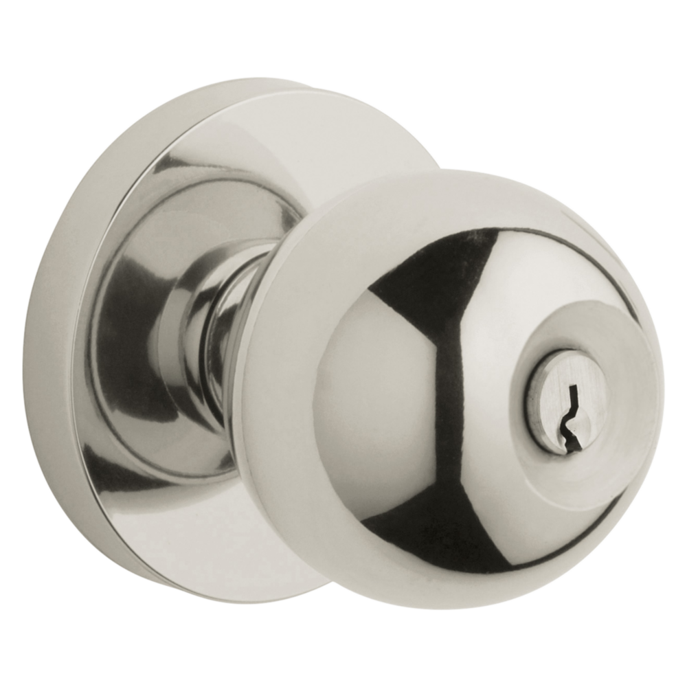 Baldwin Keyed Contemporary Knob Set with Rose Lifetime (PVD) Polished Nickel / Entry / Reversible