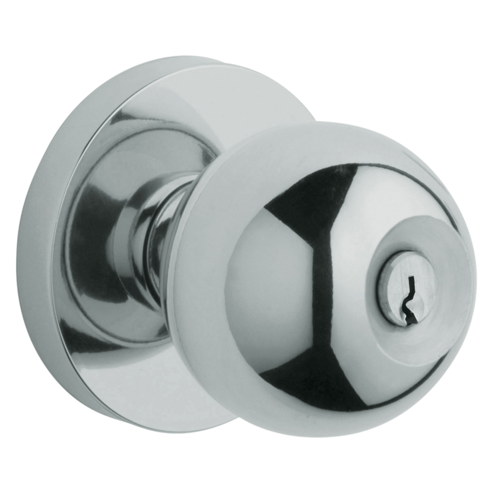 Baldwin Keyed Contemporary Knob Set with Rose Polished Chrome / Entry / Reversible