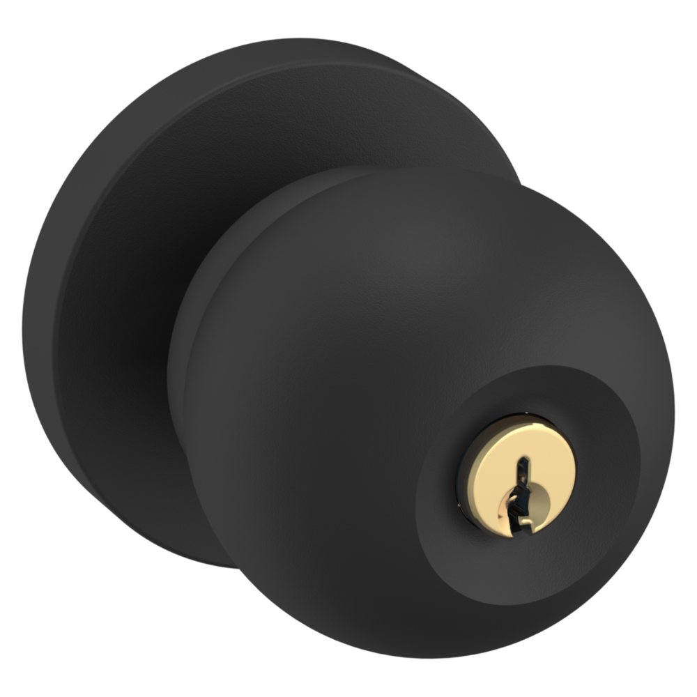 Baldwin Keyed Contemporary Knob Set with Rose Satin Black / Entry / Reversible