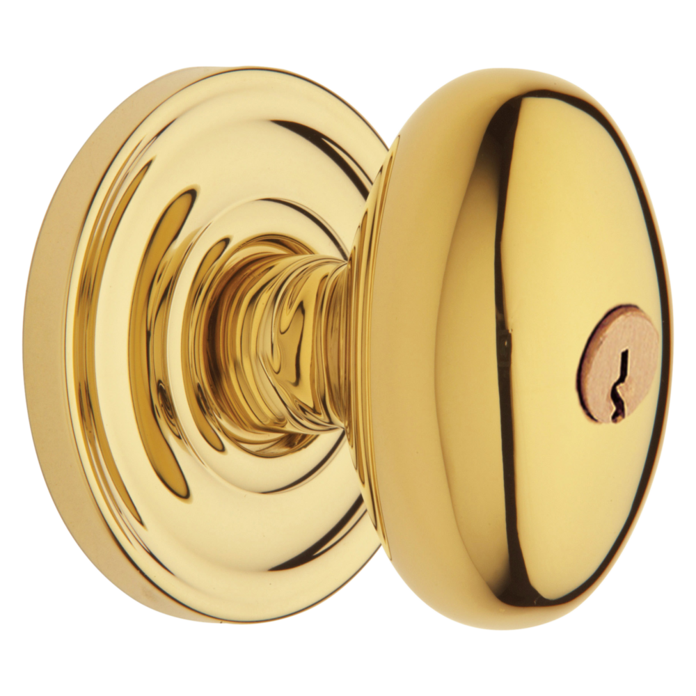 Baldwin Keyed Egg Knob Set with Classic Rose Non-Lacquered Brass / Entry / Reversible