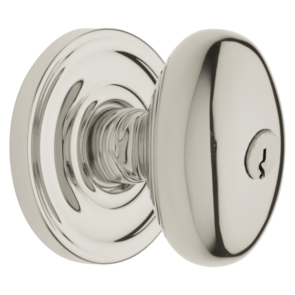 Baldwin Keyed Egg Knob Set with Classic Rose Lifetime (PVD) Polished Nickel / Entry / Reversible