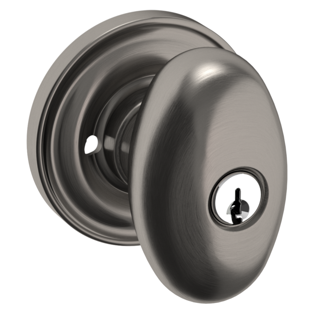 Baldwin Keyed Egg Knob Set with Classic Rose Lifetime (PVD) Graphite Nickel / Entry / Reversible