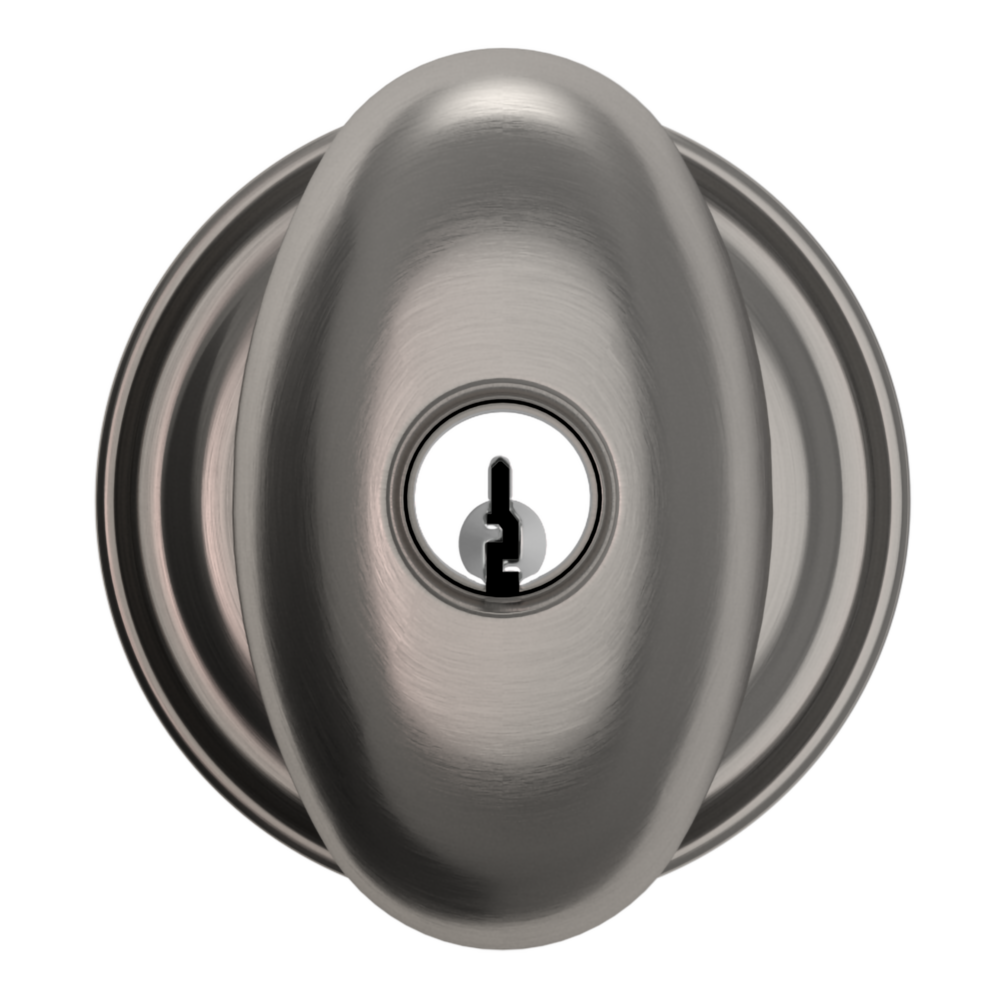Baldwin Keyed Egg Knob Set with Classic Rose Lifetime (PVD) Graphite Nickel / Entry / Reversible