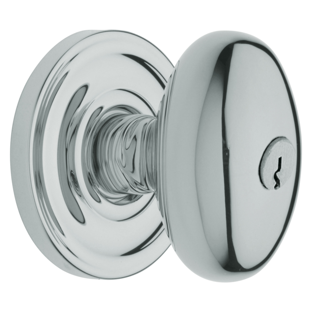 Baldwin Keyed Egg Knob Set with Classic Rose Polished Chrome / Entry / Reversible