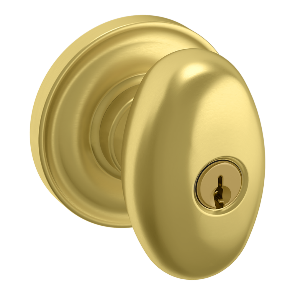Baldwin Keyed Egg Knob Set with Classic Rose Lifetime (PVD) Satin Brass / Entry / Reversible