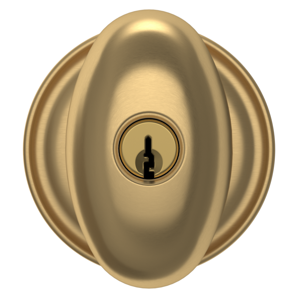 Baldwin Keyed Egg Knob Set with Classic Rose Lifetime (PVD) Satin Brass / Entry / Reversible