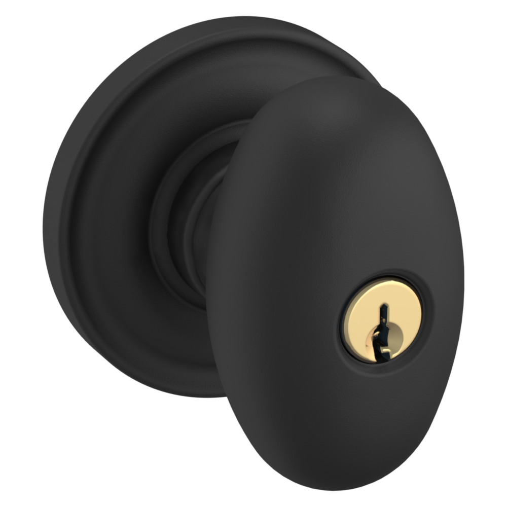 Baldwin Keyed Egg Knob Set with Classic Rose Satin Black / Entry / Reversible