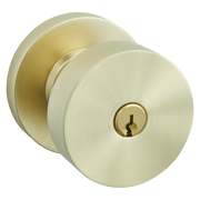 Baldwin Keyed Contemporary Knob Set with Round Rose Lifetime (PVD) Satin Brass / Entry / Reversible