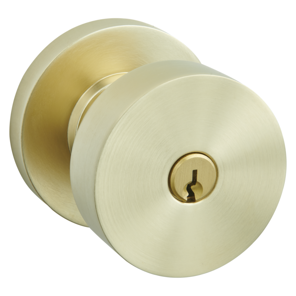 Baldwin Keyed Contemporary Knob Set with Round Rose Lifetime (PVD) Satin Brass / Entry / Reversible