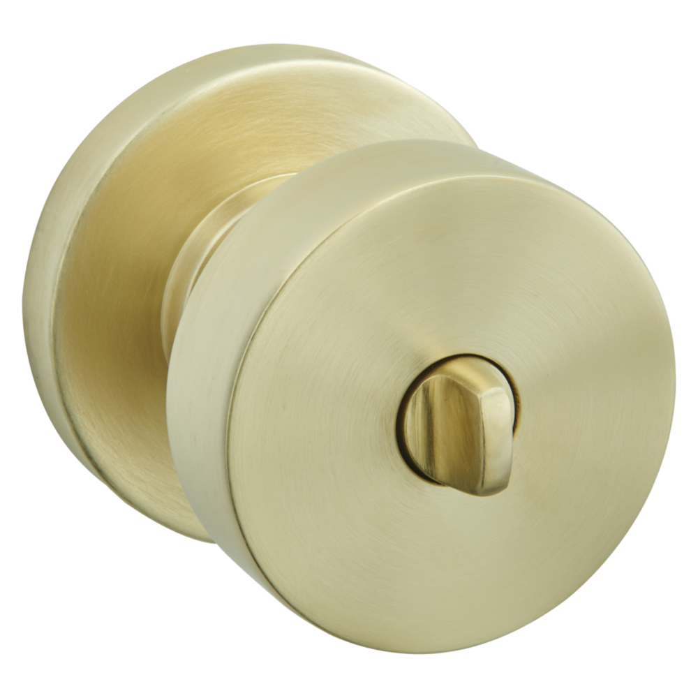 Baldwin Keyed Contemporary Knob Set with Round Rose Lifetime (PVD) Satin Brass / Entry / Reversible