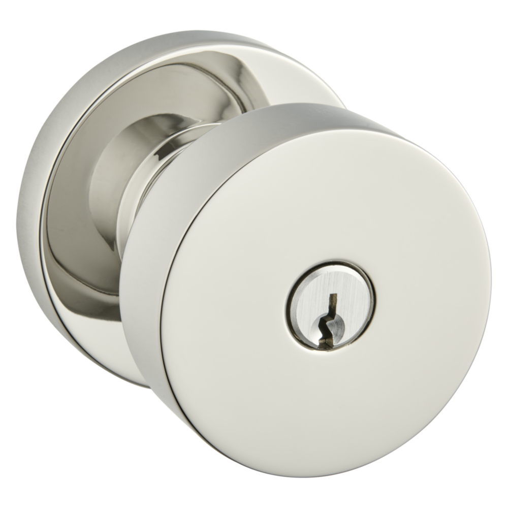 Baldwin Keyed Contemporary Knob Set with Round Rose Lifetime (PVD) Polished Nickel / Entry / Reversible