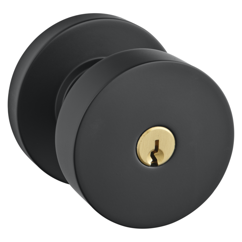 Baldwin Keyed Contemporary Knob Set with Round Rose Satin Black / Entry / Reversible