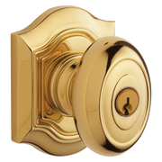 Baldwin Keyed Bethpage Knob Set with Bethpage Rose Lifetime (PVD) Polished Brass / Entry / Reversible