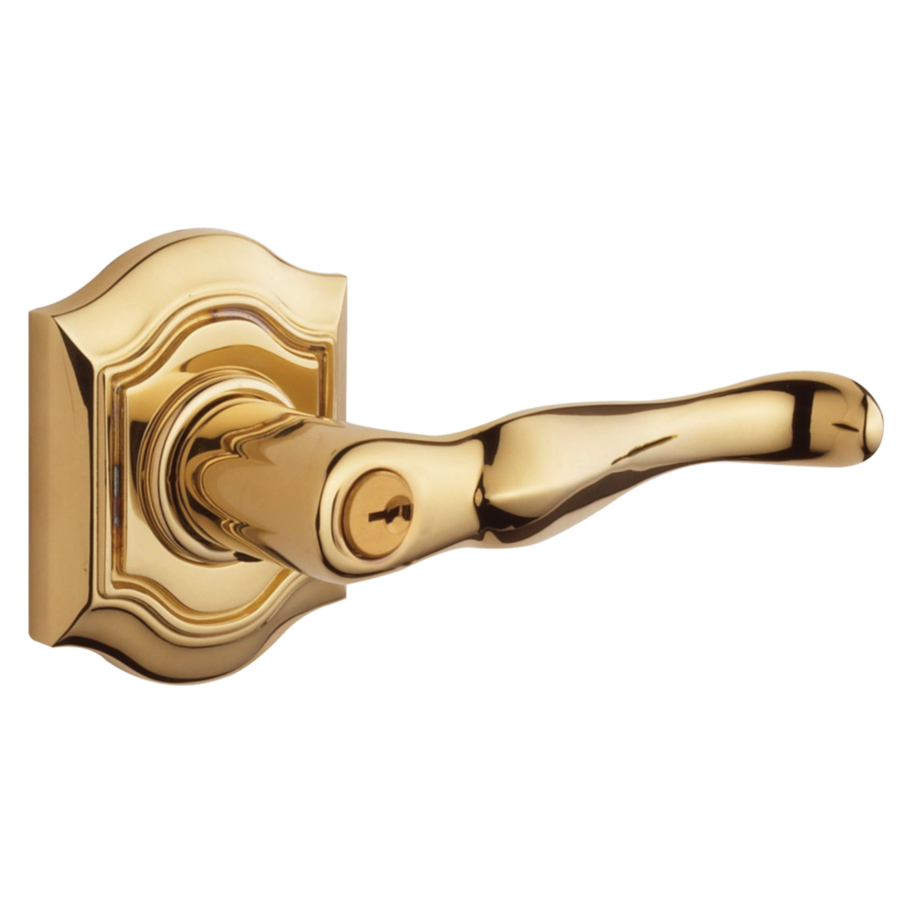 Baldwin Keyed Bethpage Lever Set with Bethpage Rose Lifetime (PVD) Polished Brass / Entry / Reversible
