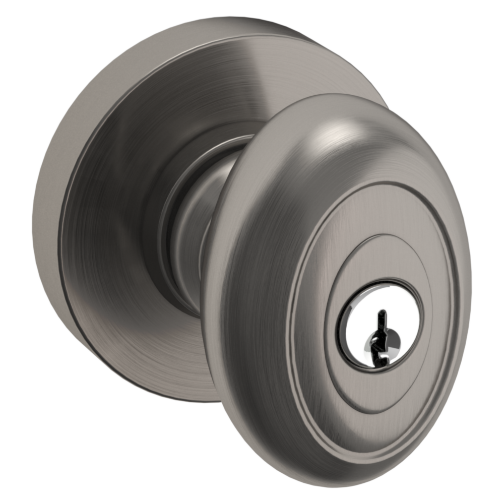 Baldwin Keyed Bethpage Knob Set with Bethpage Rose Lifetime (PVD) Graphite Nickel / Entry / Reversible