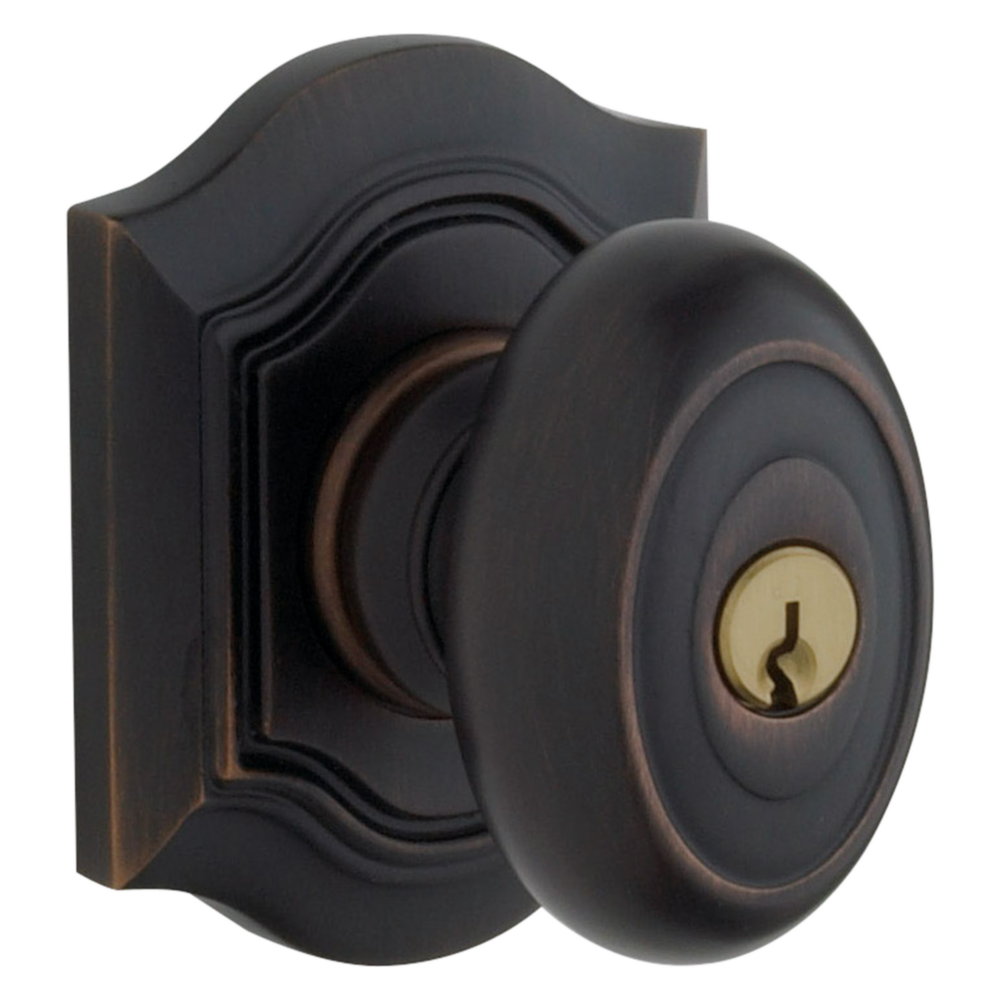 Baldwin Keyed Bethpage Knob Set with Bethpage Rose Oil-Rubbed Bronze / Entry / Reversible