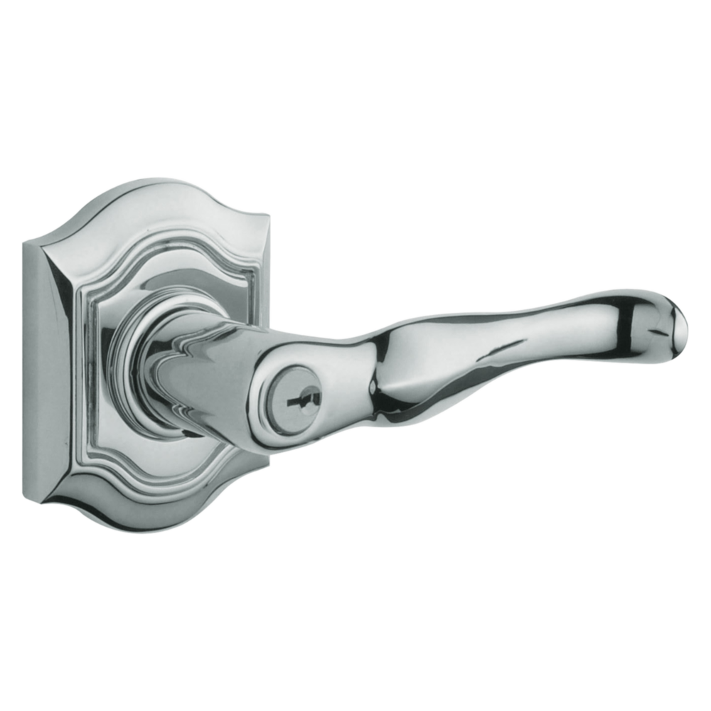 Baldwin Keyed Bethpage Lever Set with Bethpage Rose Polished Chrome / Entry / Reversible