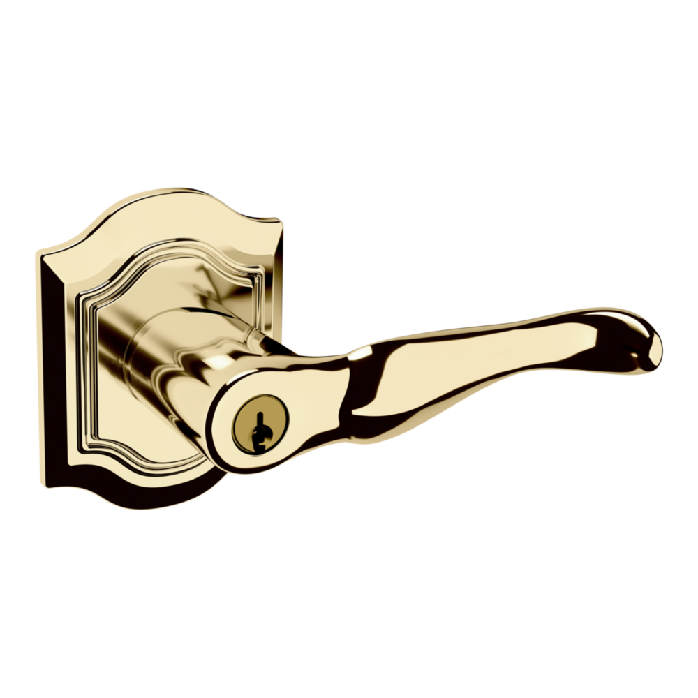 Baldwin Keyed Bethpage Lever Set with Bethpage Rose Non-Lacquered Brass / Entry / Reversible