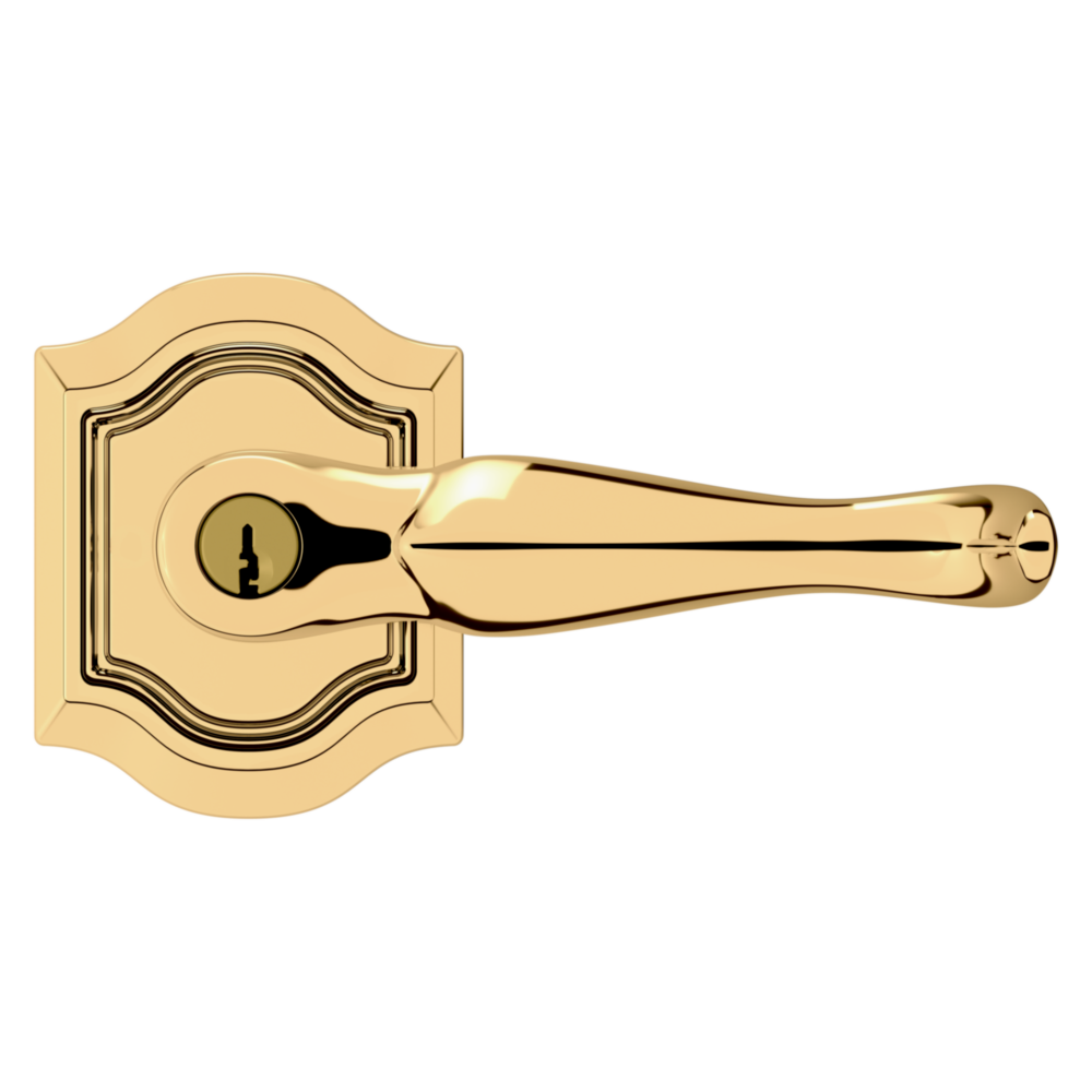 Baldwin Keyed Bethpage Lever Set with Bethpage Rose Non-Lacquered Brass / Entry / Reversible