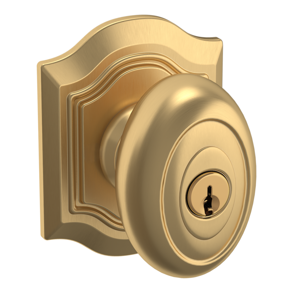 Baldwin Keyed Bethpage Knob Set with Bethpage Rose Vintage Brass / Entry / Reversible