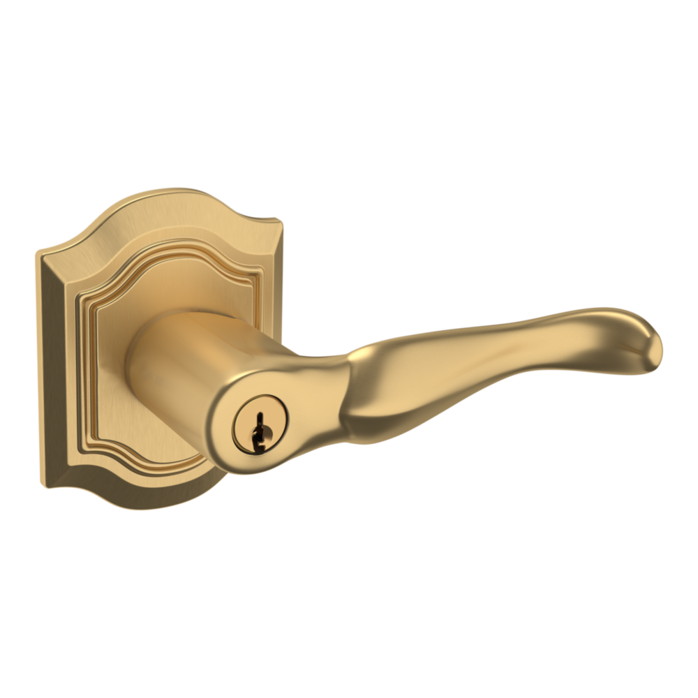 Baldwin Keyed Bethpage Lever Set with Bethpage Rose Vintage Brass / Entry / Reversible