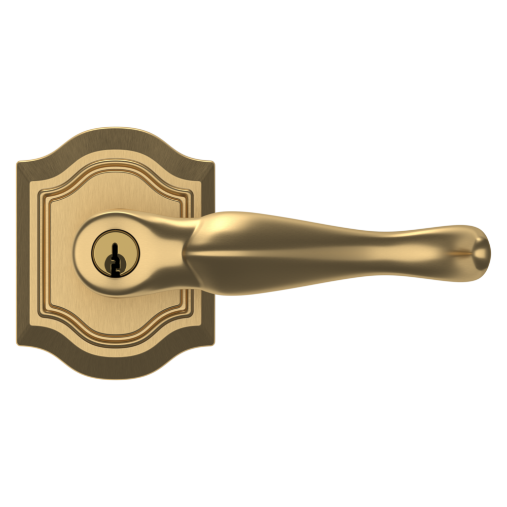 Baldwin Keyed Bethpage Lever Set with Bethpage Rose Vintage Brass / Entry / Reversible