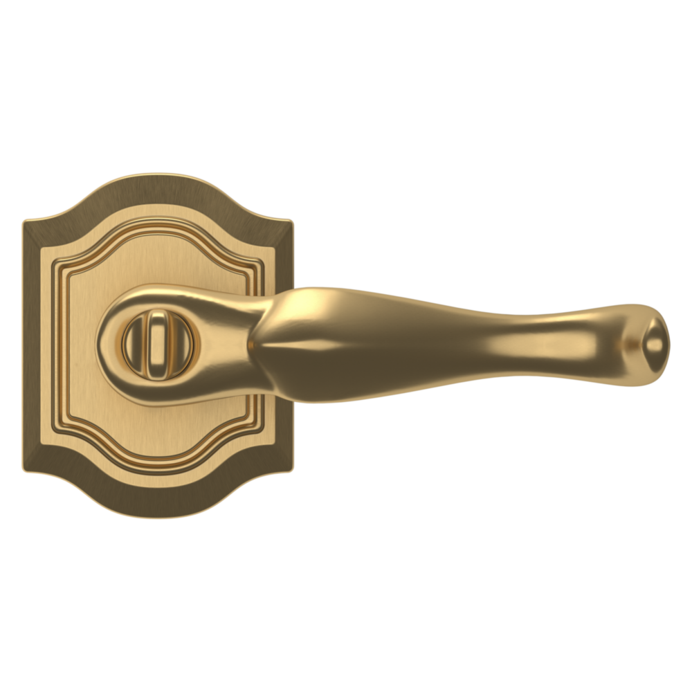 Baldwin Keyed Bethpage Lever Set with Bethpage Rose Vintage Brass / Entry / Reversible