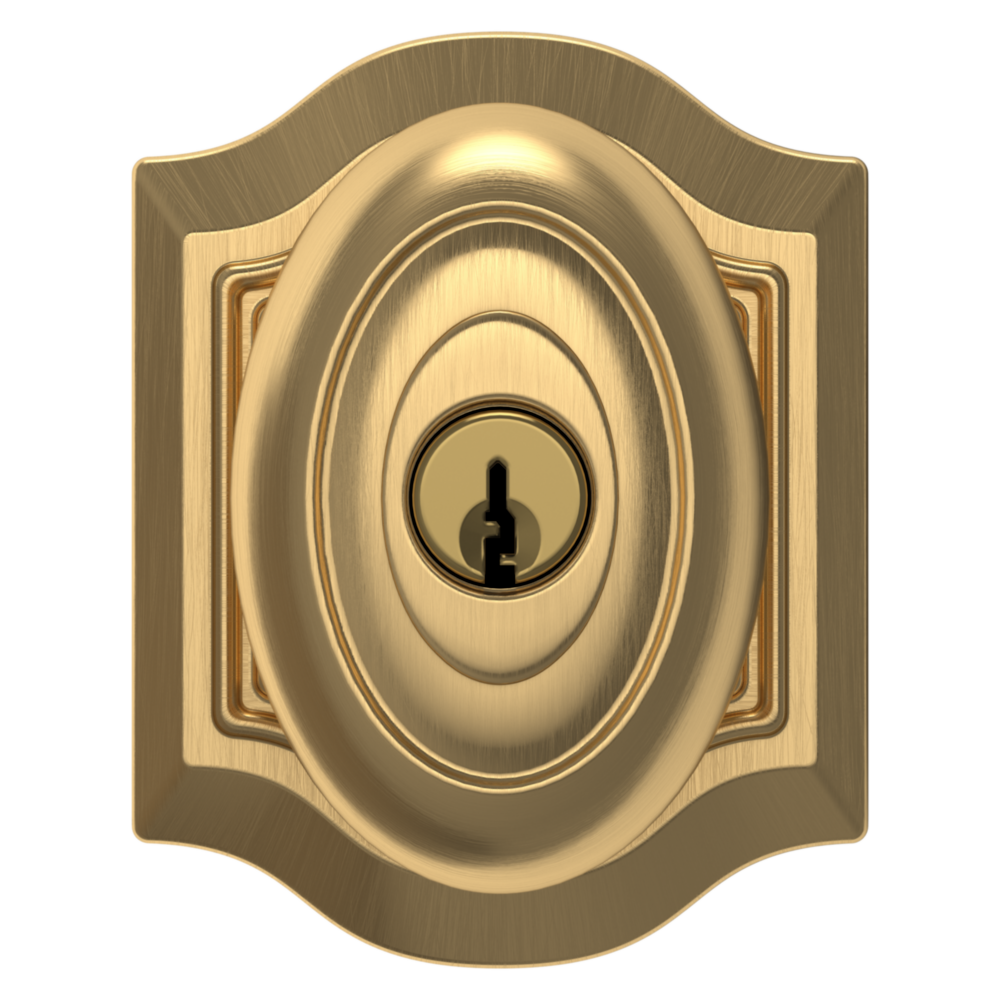 Baldwin Keyed Bethpage Knob Set with Bethpage Rose Lifetime (PVD) Satin Brass / Entry / Reversible