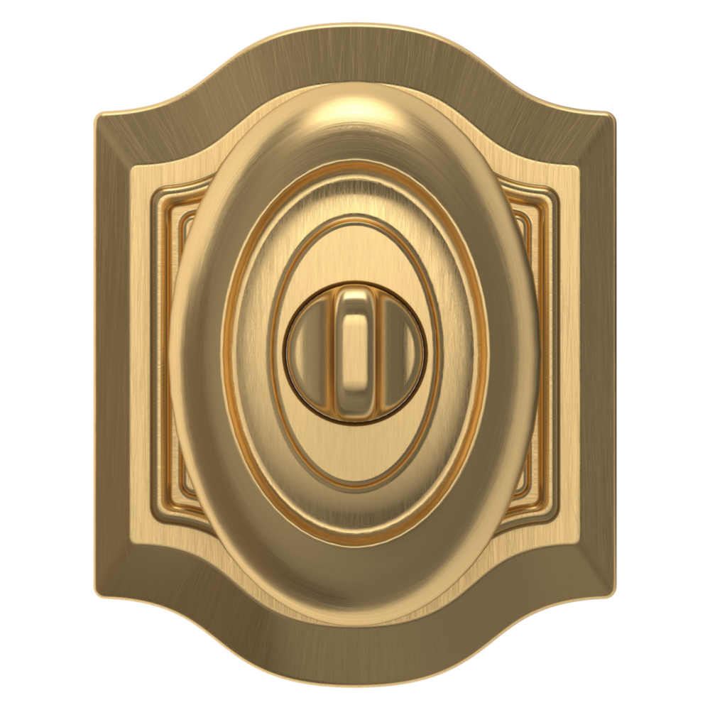 Baldwin Keyed Bethpage Knob Set with Bethpage Rose Lifetime (PVD) Satin Brass / Entry / Reversible