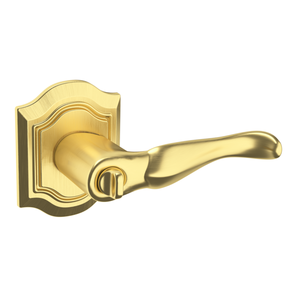 Baldwin Keyed Bethpage Lever Set with Bethpage Rose Lifetime (PVD) Satin Brass / Entry / Reversible