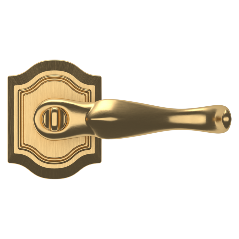 Baldwin Keyed Bethpage Lever Set with Bethpage Rose Lifetime (PVD) Satin Brass / Entry / Reversible